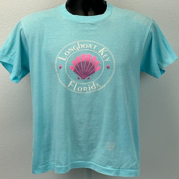 Vintage 80s Longboat Key Florida T Shirt Travel Tourist Tourism Tee Blue S Small - Picture 2 of 8